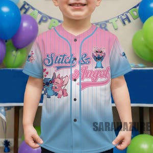 Anpassad Stitch Angel basebolltröja, matchande familjetröja för par bild 3