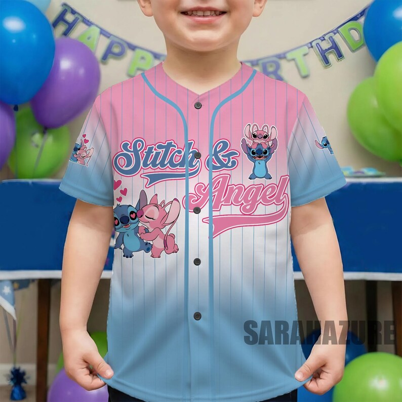 Anpassad Stitch Angel basebolltröja, matchande familjetröja för par bild 3