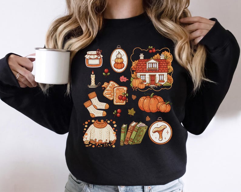 Cozy Fall T-Shirt, Autumn Comfort Shirt, Hygge Vibes Sweatshirt, Pumpkin Season Apparel image 6