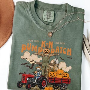 Skeleton Tractor Halloween Shirt, Local Farm Pumpkin Patch Tee, Spooky Harvest Fall Shirt