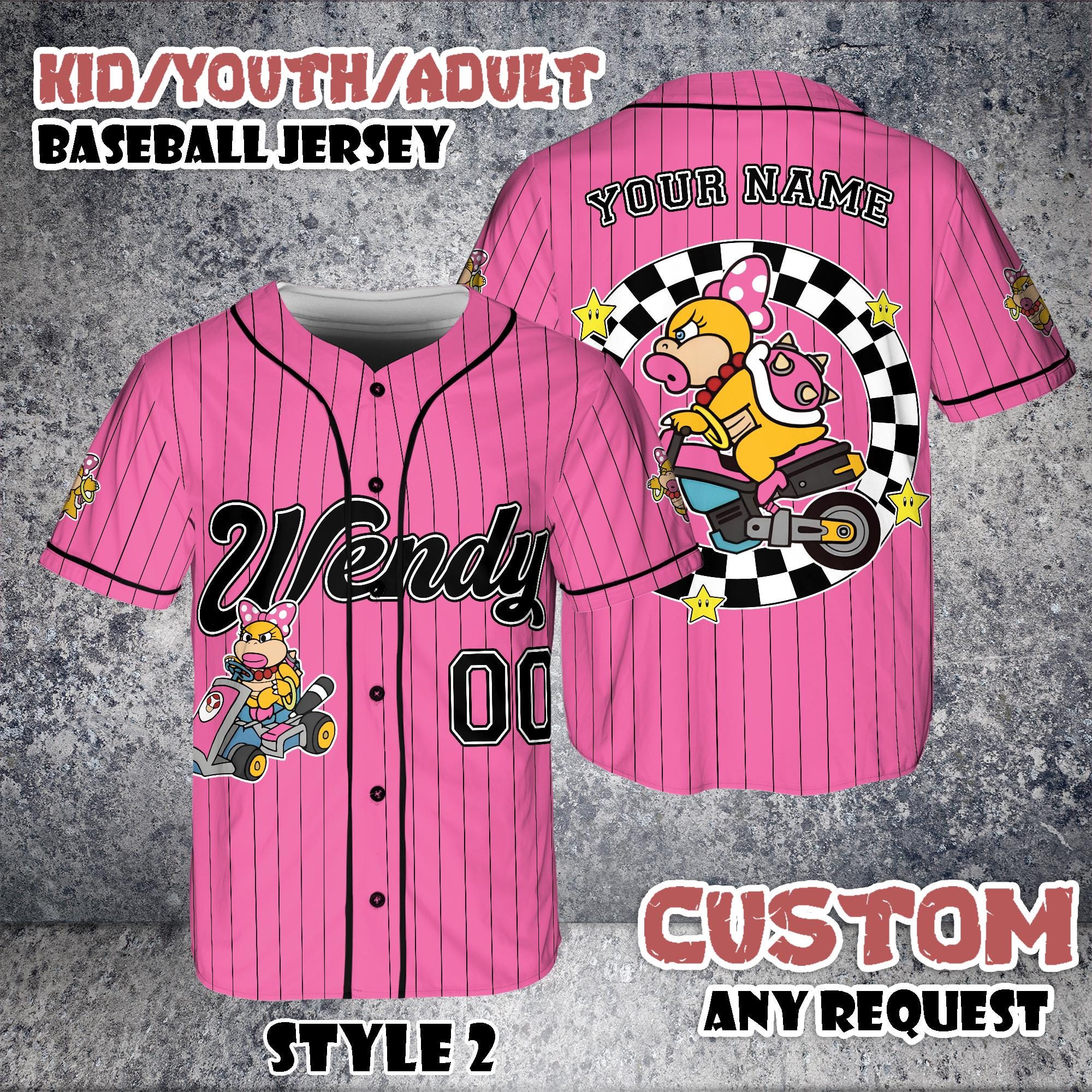 Discover Custom Wendy Super Mario Kart Baseball Jersey, Personalized Nintendo Family Shirt