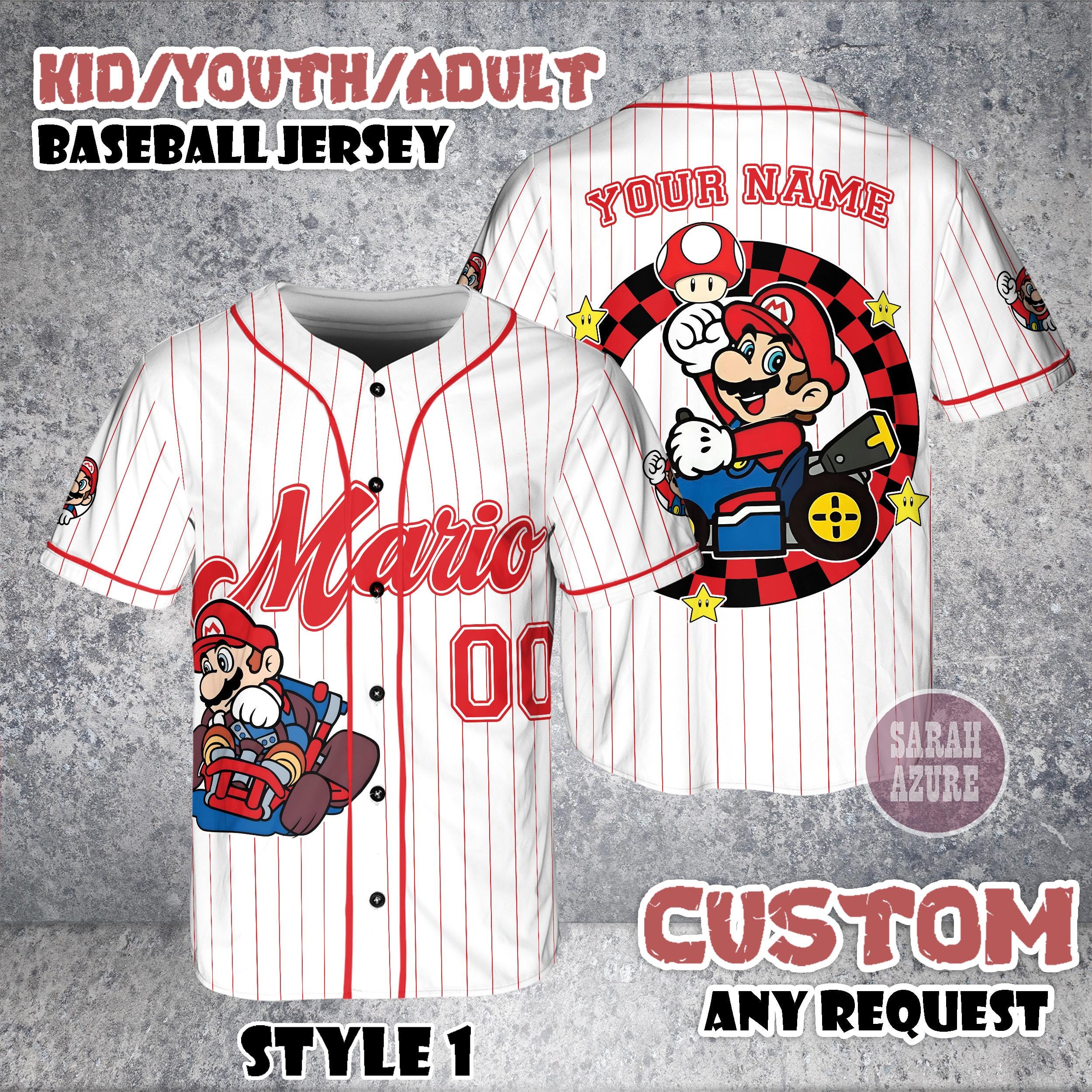 Discover Custom Mario Kart Baseball Jersey, Personalized Nintendo Family Shirt