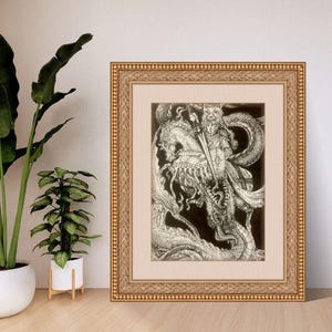 Storybook Illustration - Fairytale inked Drawing - Knight & Dragon Illustration