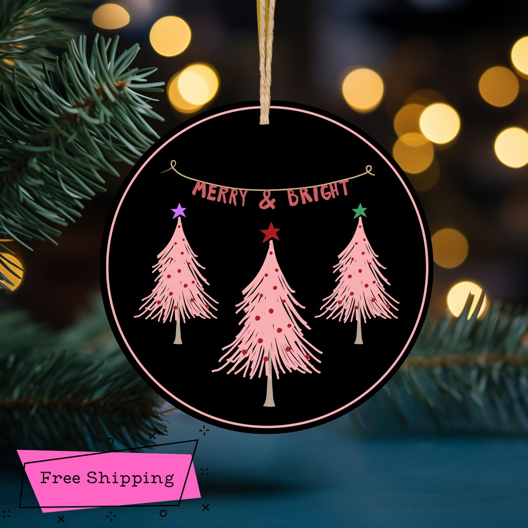 Pink Christmas Tree Ornament Colorful Retro Vintage Style Etsy