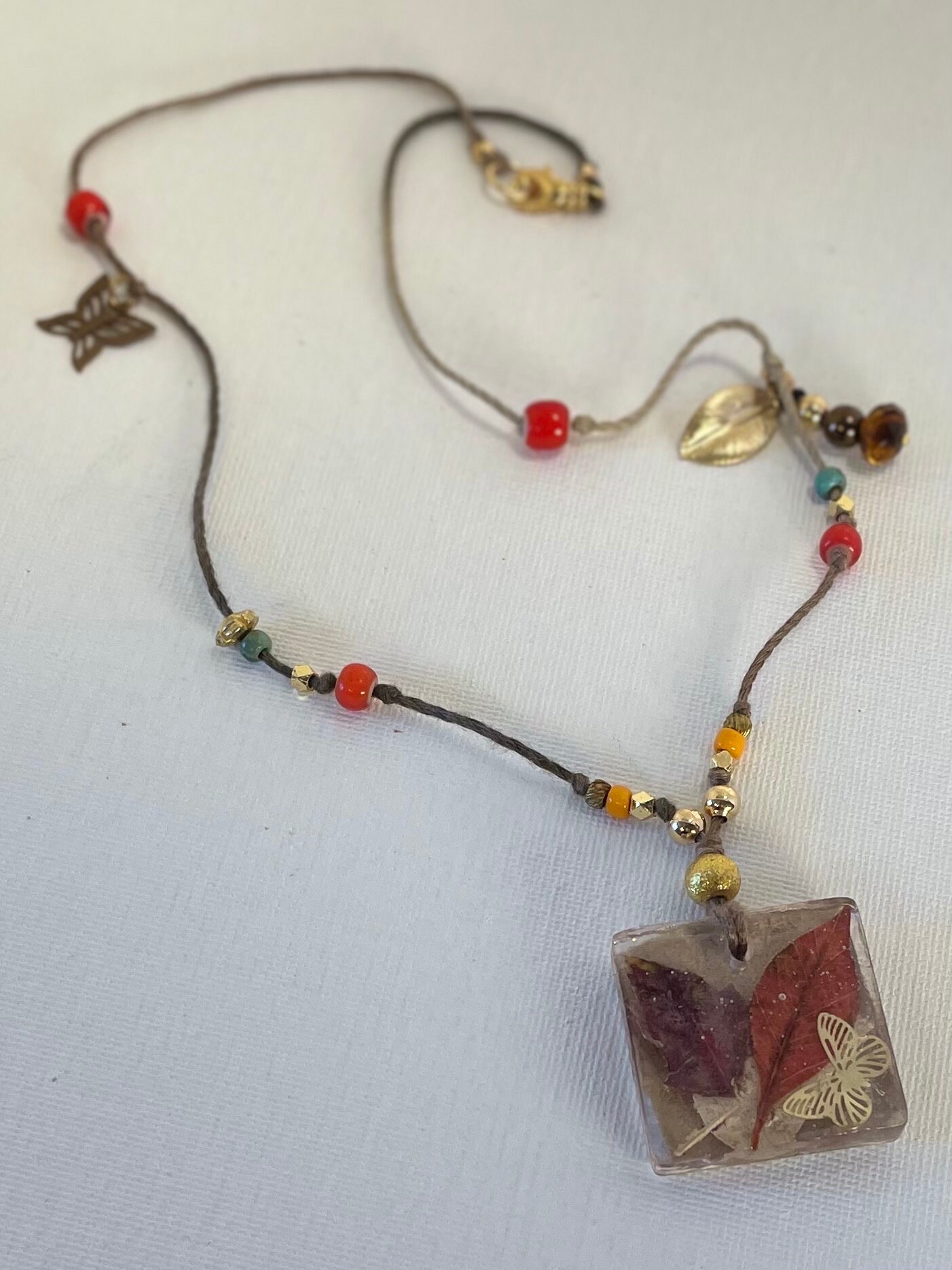 Leather Backed Necklace, Square, Pendant Necklace. Handmade Leather Backed Necklace, Square, Pendant Necklace. Handmade