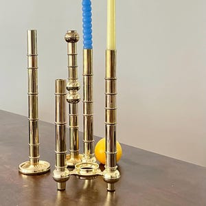 Very Rare Modular Scandinavian Brass Candlestick, 33-Piece Mid-Century Plug-In, Stoff Nagel System