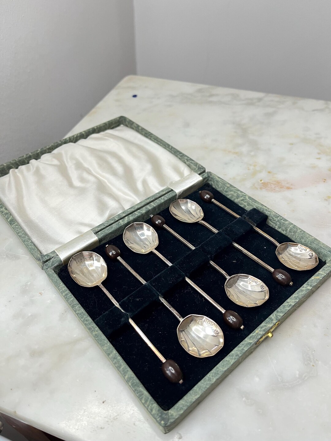 アンティーク スターリングシルバー コーヒースプーンセット：貝殻と