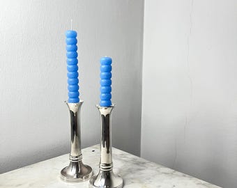 Bougeoirs vintage en métal, argent minimaliste, moderne Mid-Century, design simple, Allemagne, 1980s
