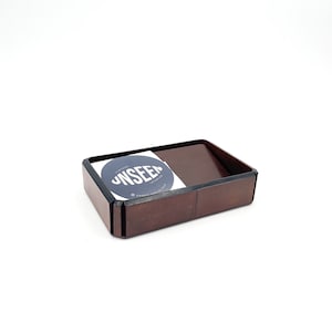 Organizador de mesa de couro feito à mão | Porta-cartões de visita e folhas | Feito por artesãos de Milão | Decoração elegante de escritório, Itália, década de 1980