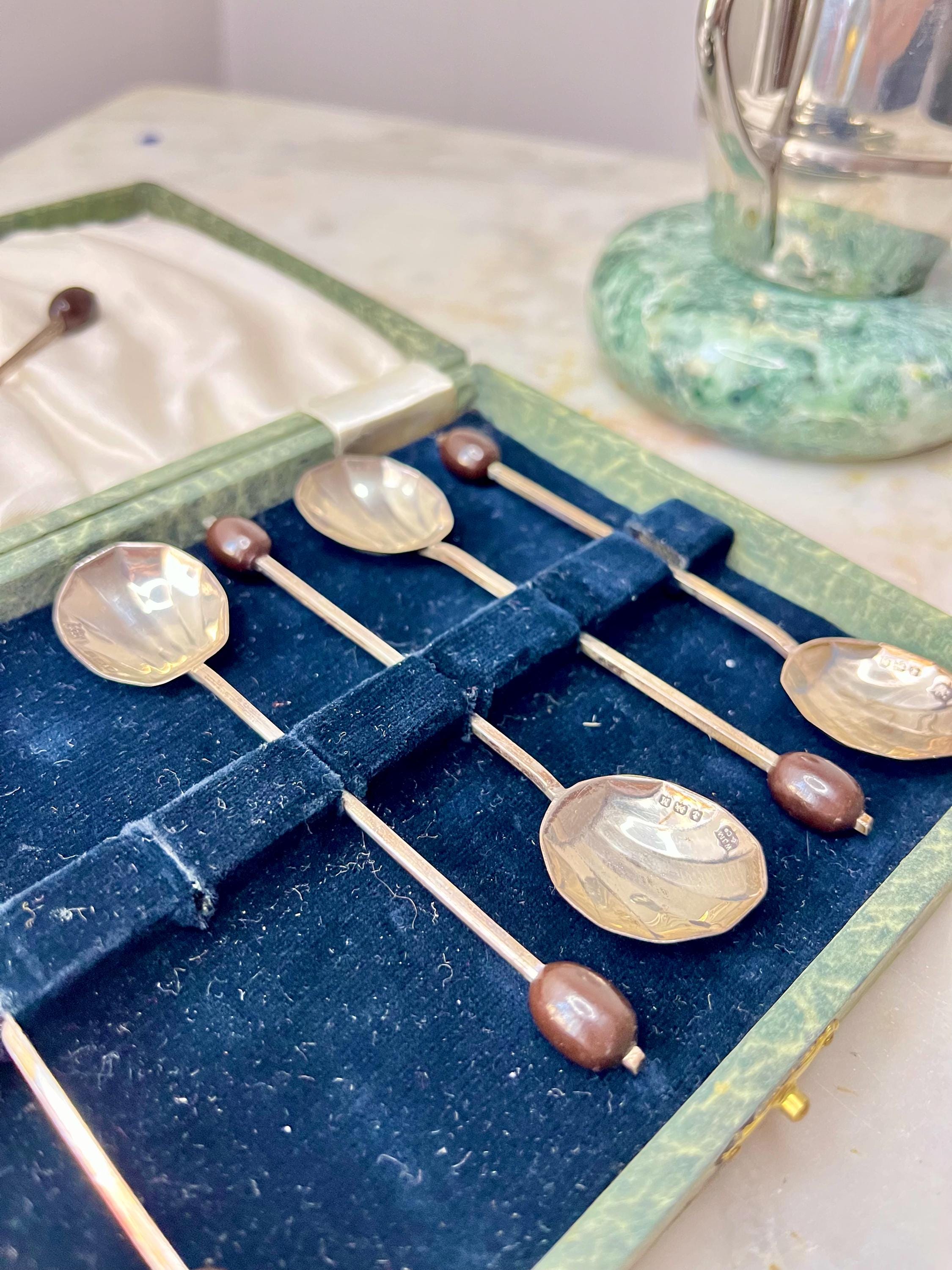 アンティーク スターリングシルバー コーヒースプーンセット：貝殻と