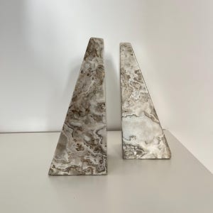 Vintage Turkish Grey Onyx Bookends, 1980s Stone Book Holders, Modern Minimalist Marble Decor
