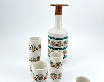 Liqueur ceramic bottle + 8 glasses, by H. Krügel, Germany, 1960