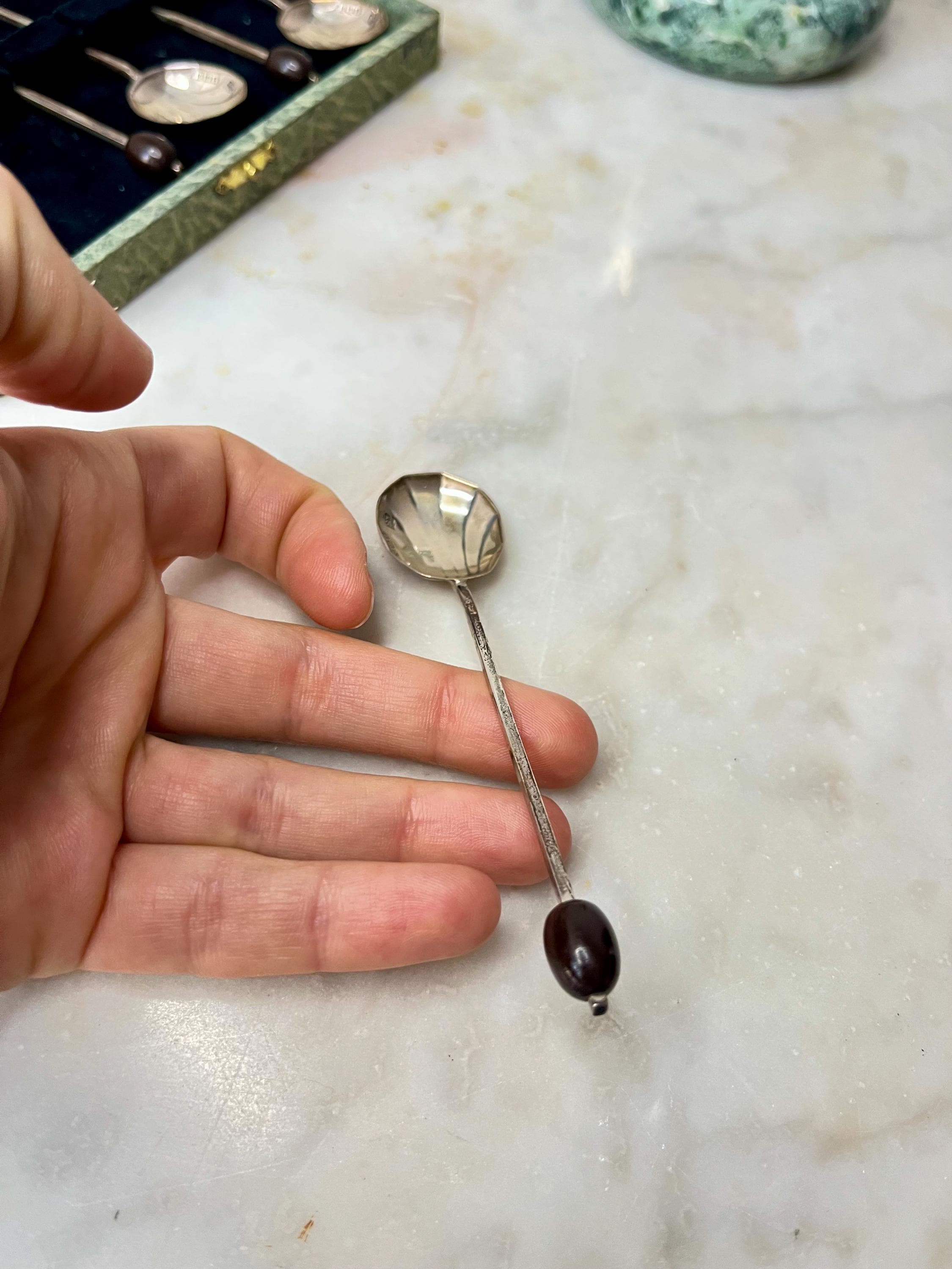 アンティーク スターリングシルバー コーヒースプーンセット：貝殻と