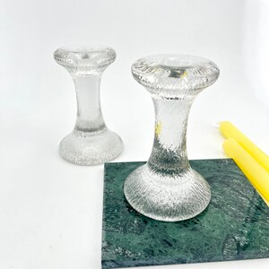 Vintage Solid Glass Candle Holder, Clear Mid Century Ice Glass, Heavy Retro Decor, 1980s
