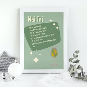 Cocktail Wandkunst, Küchendruck, Hausdeko, Esszimmer, Geschenk für Freund, Mai Tai Rezeptdruck