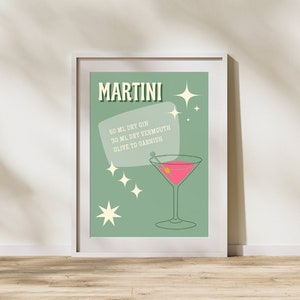 Cocktail Wandkunst, Küchen Print, Wohnkultur, Esszimmer, Geschenk für Freund, Martini Rezept