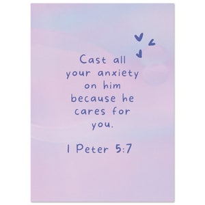Cast all your anxiety on him 1 Peter 57 Bible verse wall art, scripture art for kids room digital, christian nursery wall decor
