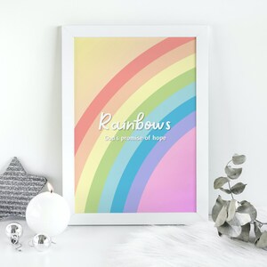 Lámina de arte de pared con arcoíris, lámina inspiradora, arte de pared colorido, arte cristiano, descarga digital, imprime la tuya, arte de pared para dormitorio