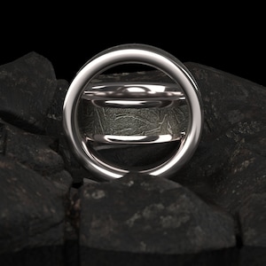 Men&#39;s meteorite white gold ring-  solid meteriote men’s ring