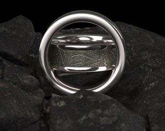 Herrenring Meteorit Weißgold - massiver Meteriote Herrenring
