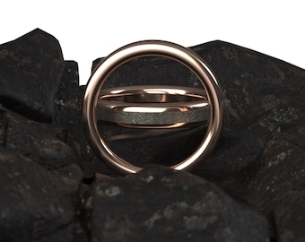 Damring i roséguld med meteorit - meteoritring i massivt guld med dam