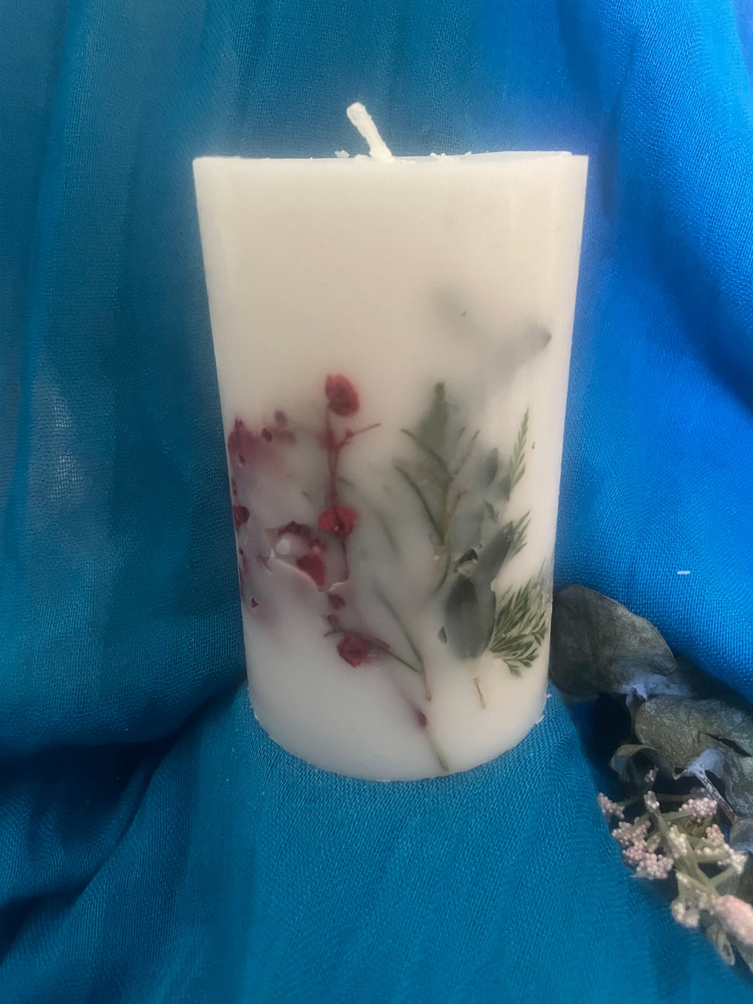 Pressed Flower Pillar Candle christmas Large Etsy