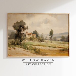 Countryside Aesthetic Oil Painting | Printable Vintage Landscape Art | Farmhouse Wall Art | Rustic Country Home Decor | Neutral Tones