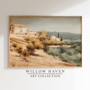 Vintage Country Farmhouse Oil Painting Art Print | Muted Landscape Printable Art | Neutral Rustic Country Wall Art