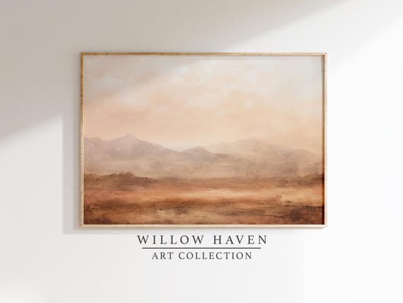 Physical Print - Abstract Desert Landscape Painting, Muted Terracotta Mountain Wall Art, Mailed Poster, Earthy Neutral Minimalist Decor