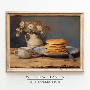 Country Kitchen Print | Vintage Food Painting Art Print | Pancakes Painting | Rustic Farmhouse Kitchen Printable Art | Breakfast Wall Art