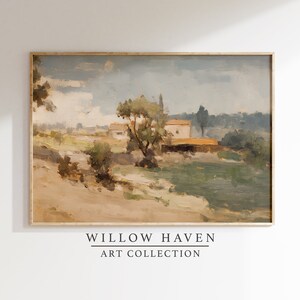 Abstract Countryside Oil Painting | Printable Vintage Landscape Art | Farmhouse Wall Art | Rustic Country Home Decor, Neutral and Warm Tones