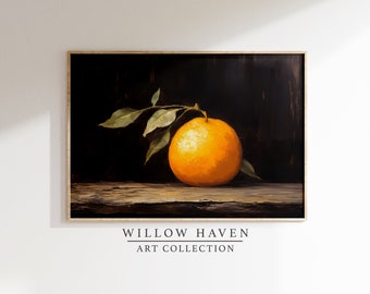 Moody Orange Still Life Print | Dark Orange Fruit Art Print | Rustic Country Kitchen Printable | Orange Aesthetic | Farmhouse Digital Art