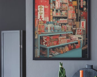 Konbini Japanese Convenience Store Poster | Japanese Family Mart Wall Art | 7-11 Print | Asian Store Illustration Decor |Studio Ghibli Style