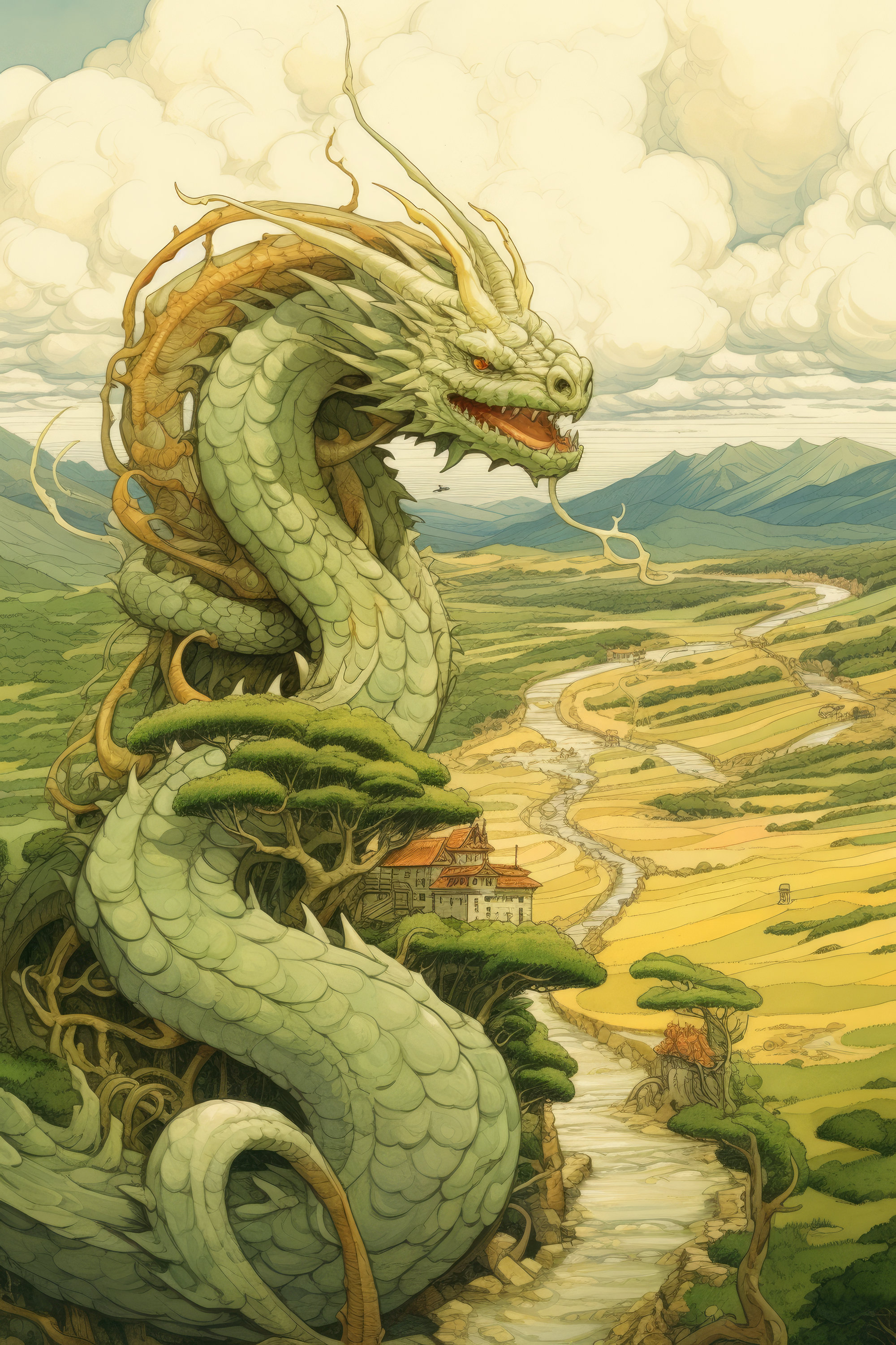 Ancient Chinese Dragon Print | Japanese Moebius Print | Asian Home
