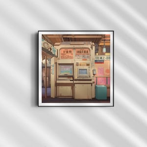 Japanese Train Station Ticketing Machine Poster | Anime Metro Station Print | Asian Subway Wall Decor | 90s Anime Manga Aesthetic Wall Art