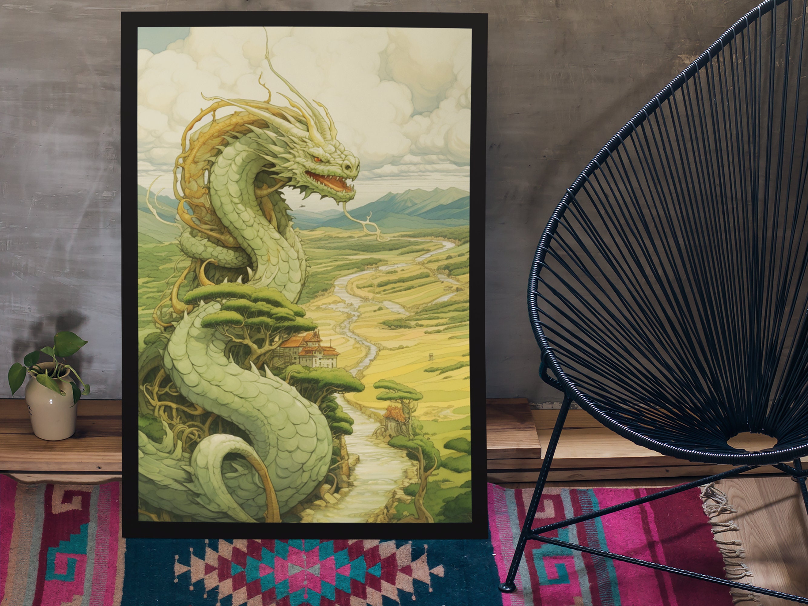Ancient Chinese Dragon Print | Japanese Moebius Print | Asian Home