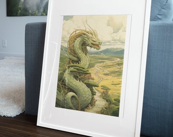 Ancient Chinese Dragon Print | Japanese Moebius Print | Asian Home