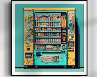 Japanese Vending Machine Poster | Anime Drink Machine Wall Art | Asian Snack Machine Wall Hanging |90s Anime Manga Aesthetic Food Home Decor