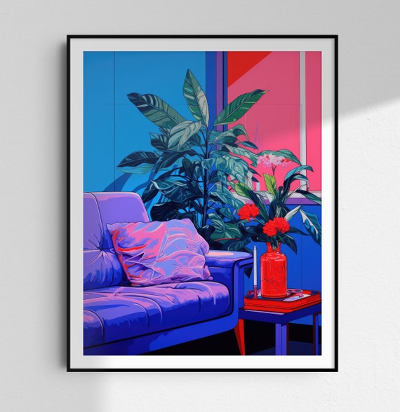 90s Retro Hotel Room Miami Vice Style Colors Print | 80s Retro