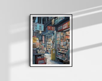 Konbini Japanese Convenience Store Poster | Japanese Family Mart Wall Art | Asian Mart Illustration Decor | Studio Ghibli Style