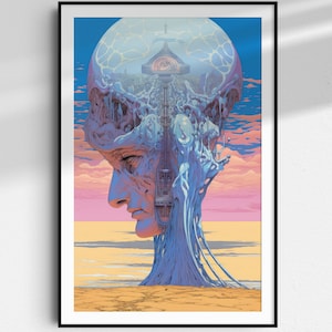 Moebius Mind Palace Print | Sci-Fi Retro Art Print | Prometheus Oil on Canvas Landscape Desert Pulp Fiction Style Wall Art
