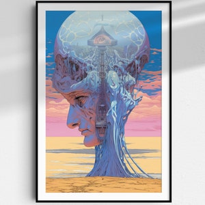 Moebius Mind Palace Print / Sci-Fi Retro Art Print / Prometheus Óleo sobre lienzo Paisaje Desierto Pulp Fiction Estilo Arte de pared