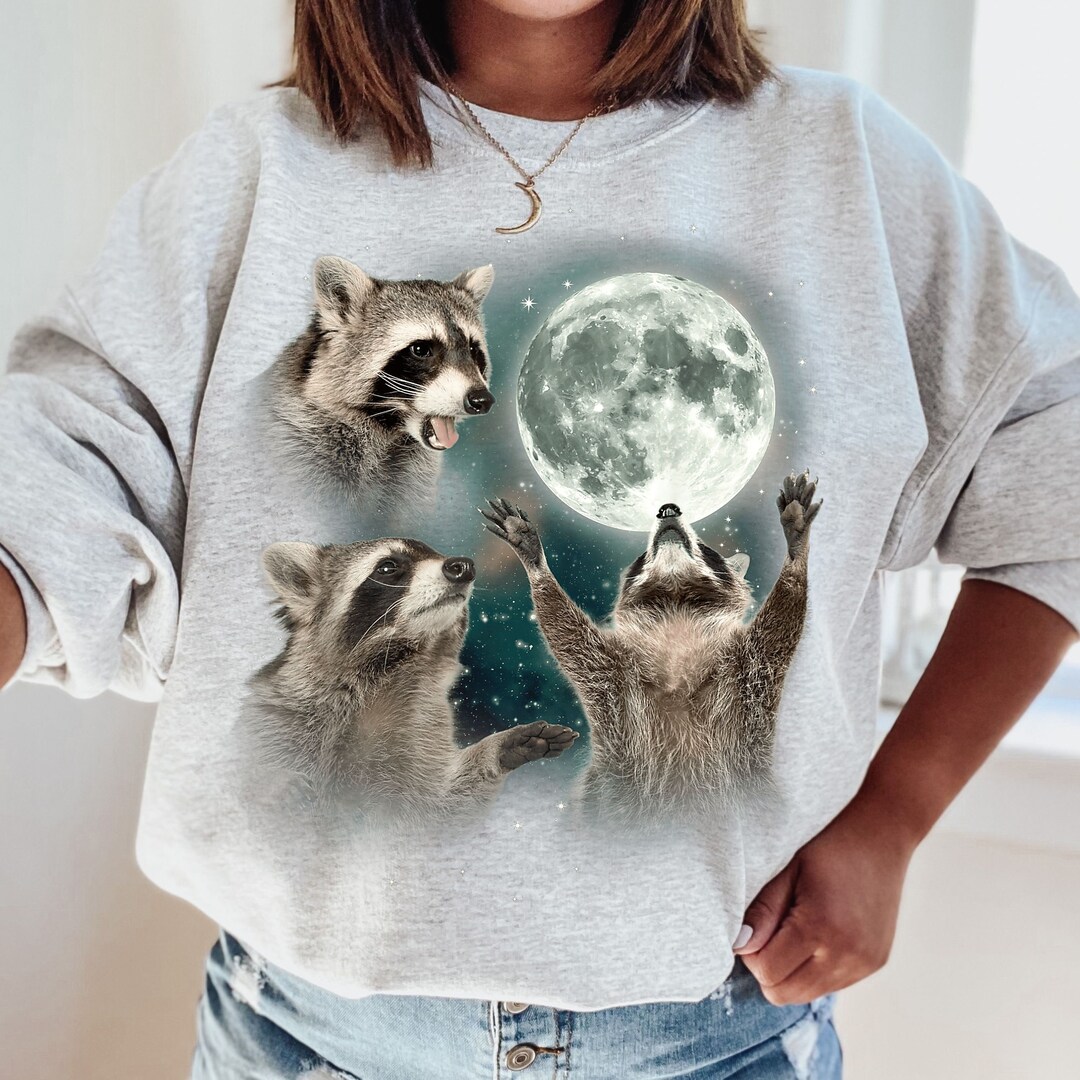 Three Raccoons Bootleg Graphic Sweater, Retro Raccoon Moon Tshirt ...