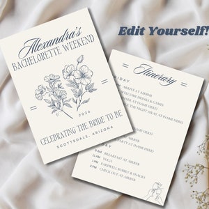 Printable Bachelorette Party Invitation and Itinerary with Schedule, PDF, Digital Download, Custom Wildflower Bach, Personalized Gift Bride
