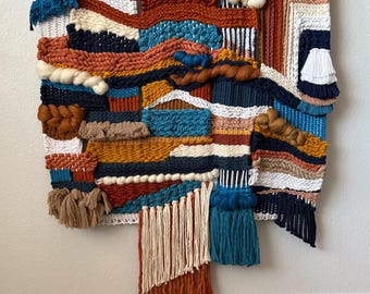 Abstract Fiber Art Weaving - Arte Textil de Pared, Fibra - Original Artwork, Modern Wall Hanging 35” x 35”