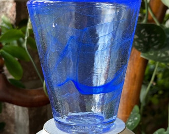 Vintage Kosta Boda Blown Glass Tumbler: Ulrica Hydman Vallien Blue Swirls