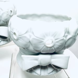 Vintage Ceramic Taper Candle Holders with Bows - Carolina Japan, Set of 2