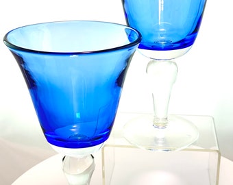 Vintage cobalt blue blown glass wine glasses