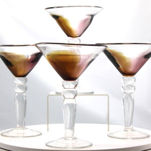 Vintage Artland Blown Glass Martini Glasses: Amber & Amethyst, Set of 4