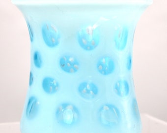 Antique Fenton Blue Opalescent Coin Dot Hurricane Lamp; Fenton